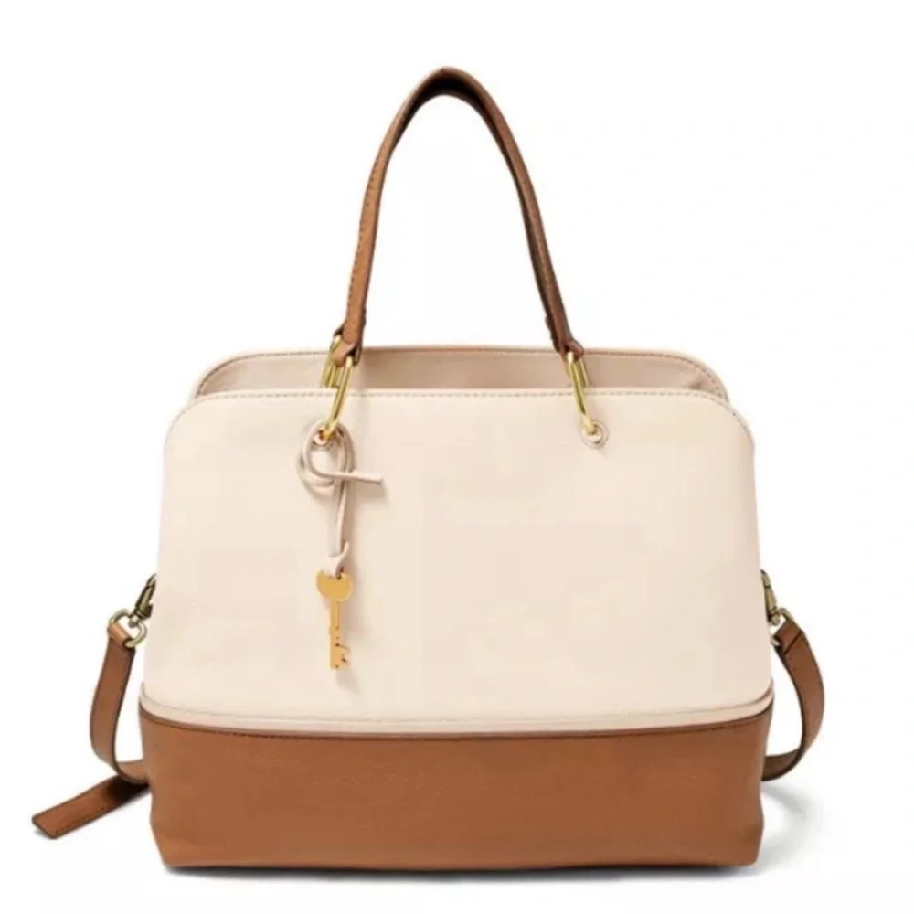 Fossil Lane Satchel Neutral Cream Brown Multi